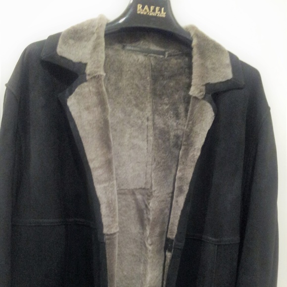 Rafel NY Shearling Fur Lamb Leather Car Coat Sz 44 - Picture 3 of 8